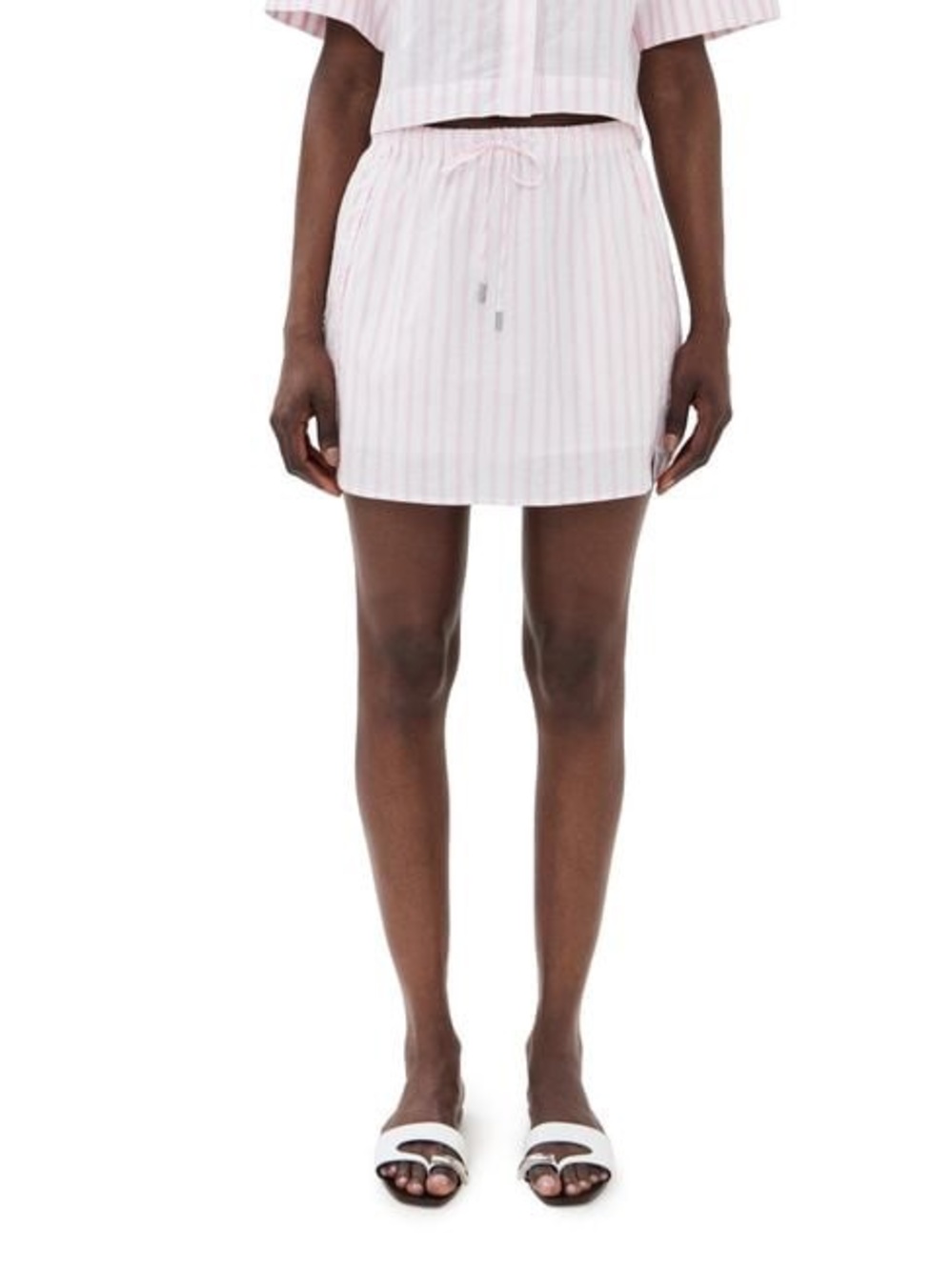 Simkhai Pink and White Striped Drawstring Mini Skirt. Small NWT
